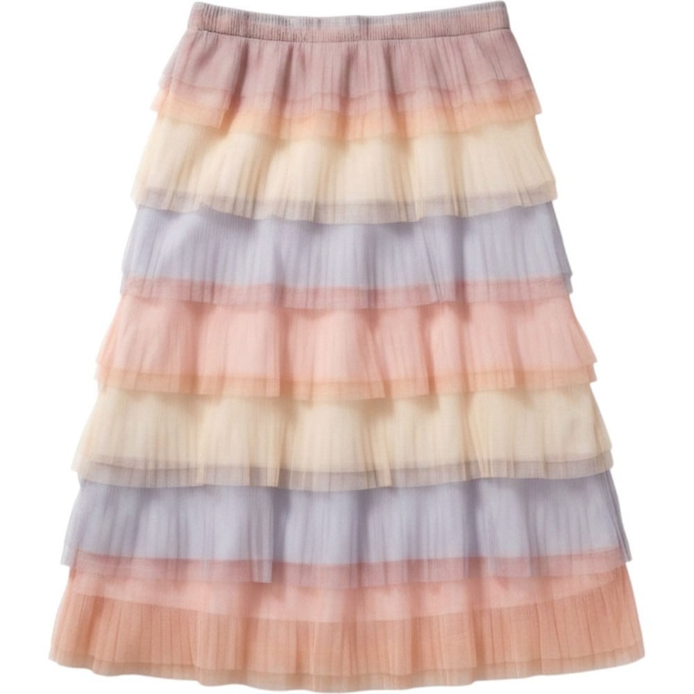 KOCH Bella‎ Tulle Skirt Sunrise Pastel Tie Dye Layered Midi Skirt Large L USA